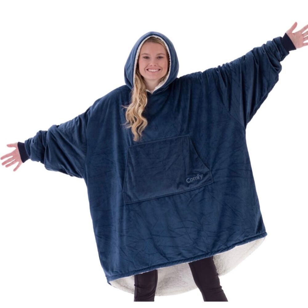 The Comfy Original Oversized Microfiber Sherpa Wearable Blanket Navy Blue Unisex